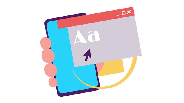 Animated web design interface with typography symbols and cursor icon