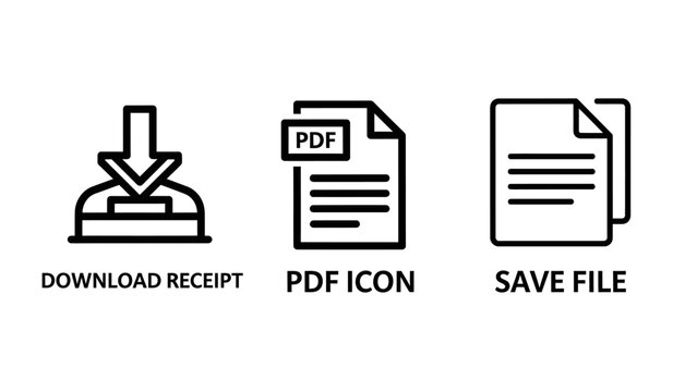 Download, pdf, save file icons vector set: modern and clean line art for digital documents and data management