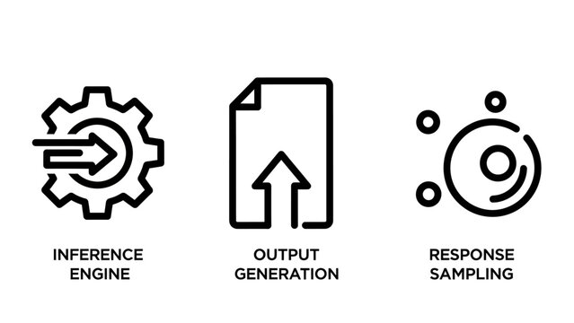 Ai and machine learning icons: inference engine, output generation, sampling