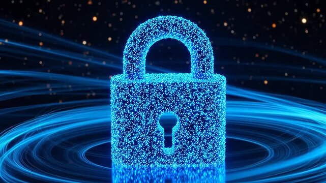 Digital lock with glowing particles