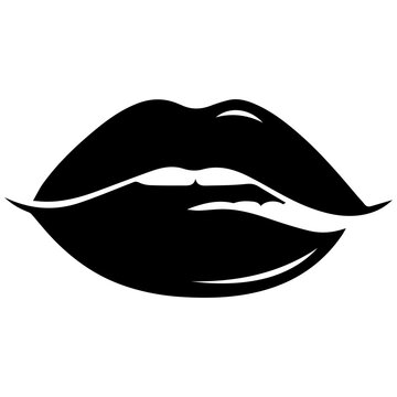 Black and White Silhouette of Lips Biting Lower Lip, Sensual and Bold
