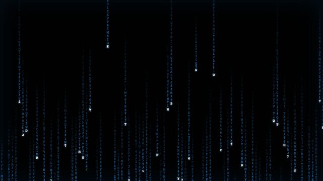 Abstract digital rain of glowing binary code falling against a dark background