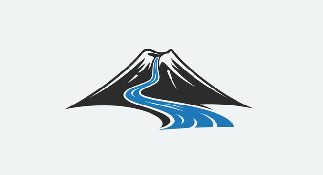 Stylized volcano with a flowing river down its side