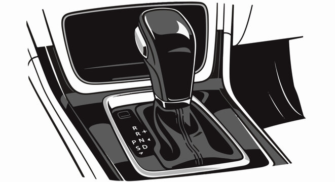 Close-up of an automatic car gear shifter with P, R, N, D, S, and + symbols