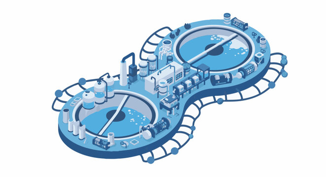 Isometric view of an industrial water treatment plant