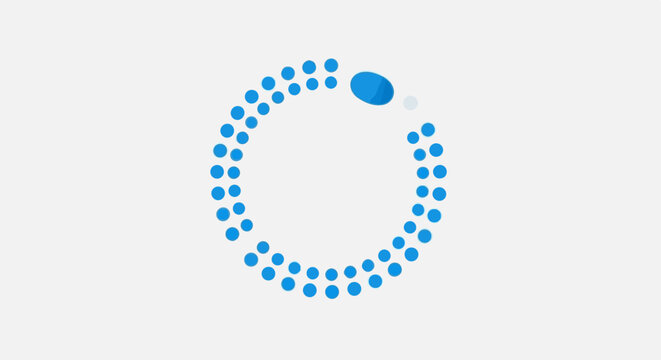 Blue dots arranged in a circular, incomplete pattern with a leading blue ellipse