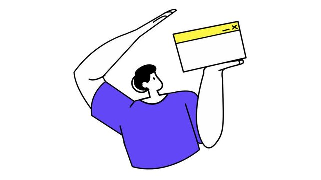 Animated doodle person holding a web browser window with star icon