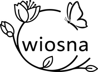 Obraz premium Delicate line art of blooming flowers and a butterfly with text