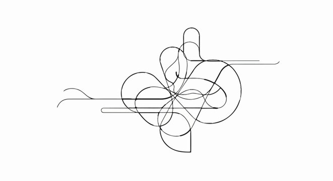 Abstract black and white line art creating a complex knot