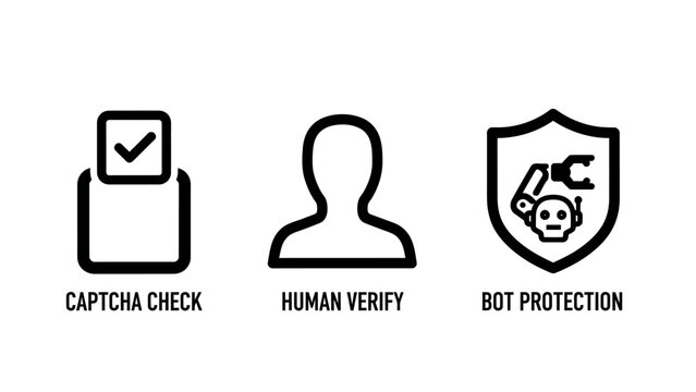 Captcha check and human verification icons for cybersecurity and bot protection systems