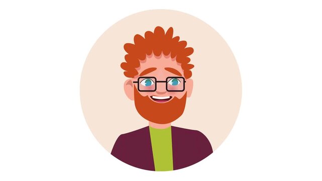 Animated red-haired man with glasses and beard in circular avatar