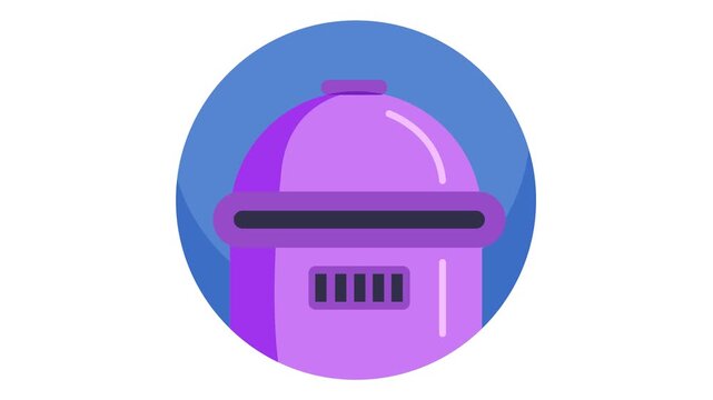 Animated purple robot icon with visor on blue circular background