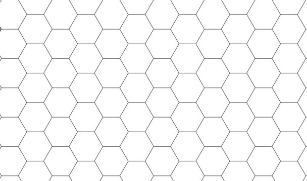 Seamless White Honeycomb Hexagon Pattern with Thin Black Lines, Modern Minimalist Geometric Background, Abstract Tileable Mesh Texture 