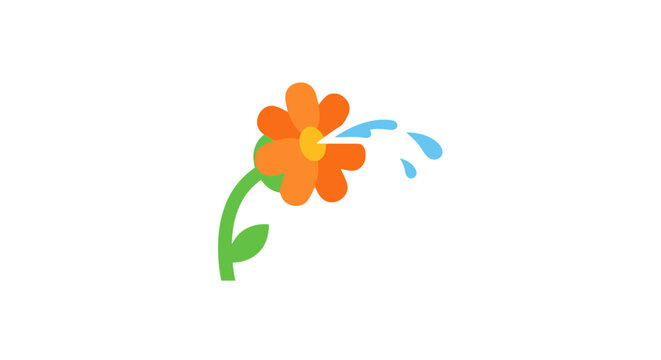 Bright orange flower with green stem and leaves receives a splash of blue liquid suggesting hydration or a refreshing shower in a visual representation of nature s vitality and renewal