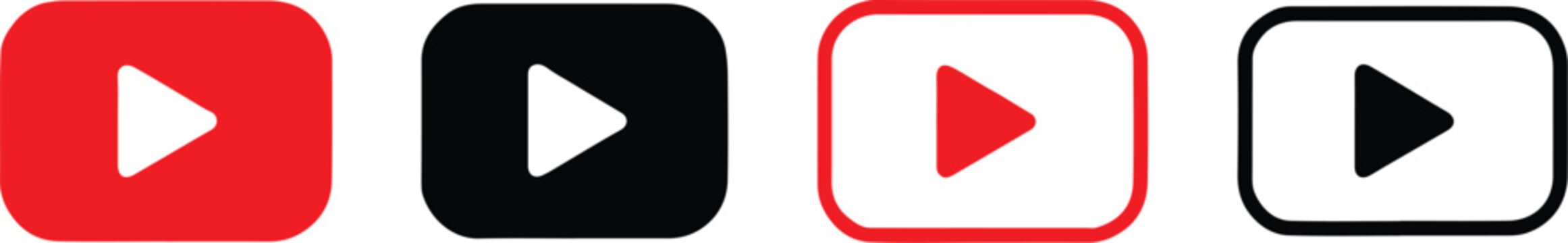 youtube play button logo variations red black outline vector