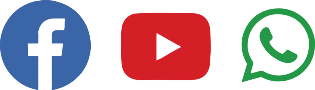 facebook youtube whatsapp logos horizontal social media icons row