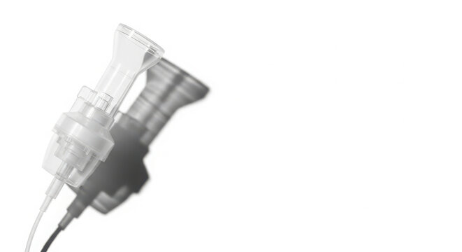 Transparent Plastic Nebulizer Medicine Cup and Inhaler Attachment for Respiratory Treatment on White Background