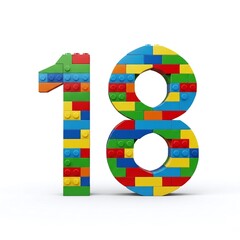 Obraz premium Colorful Lego Number Eighteen Isolated.