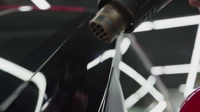 Scratches on the car body. Protective film protects the car body from chips and scratches. A hot hair dryer removes scratches.