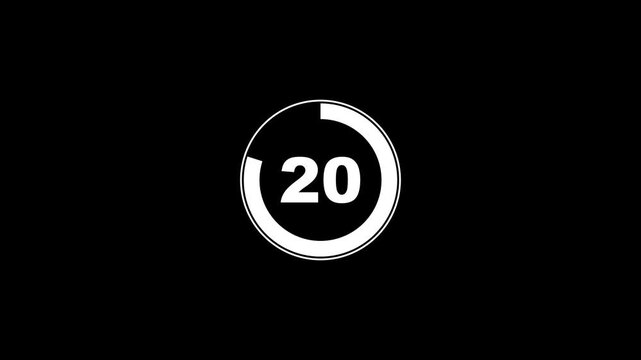 25 second countdown timer animation from 25 seconds to 0 seconds on a transparent background, twenty-five seconds countdown timer with alpha channel in 4k with dashes circle