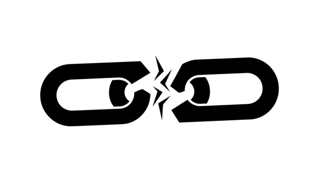 Broken black chain link icon on an isolated white background.