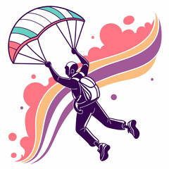 Extreme sports paragliding silhouette illustration with colorful abstract waves for adventure freedom outdoor activity and skydive adrenaline flight hobby concept graphic © Wow