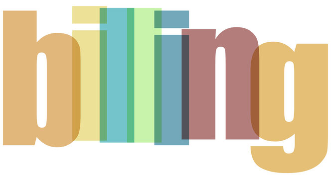 Billing text concept with colorful overlapping letters, financial accounting and payment processing typography, modern business billing word art