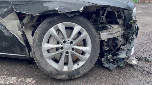 Close up of crashed car highlighting consequences of drunk driving showing danger of alcohol consumption and unsafe behavior on the road