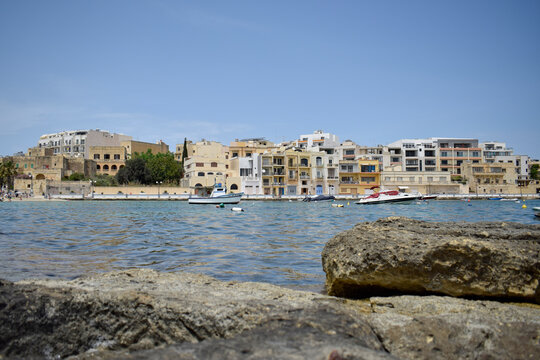 Colorful Waterfront and Boats in Marsaskala Bay, Malta