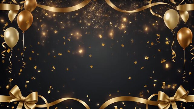 Floating Gold Balloons and Ribbons in Dark Elegant Celebration Decor