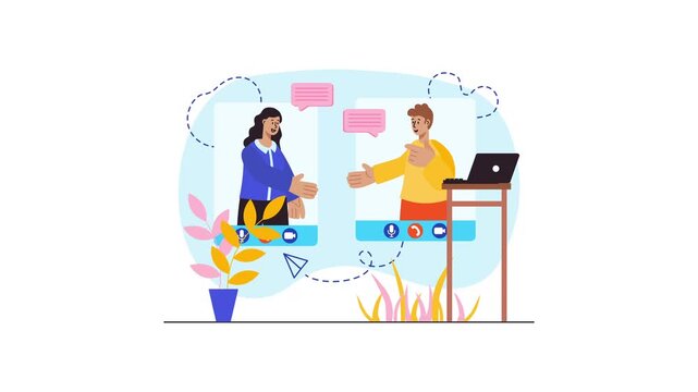 Animated virtual handshake between coworkers in online video chat