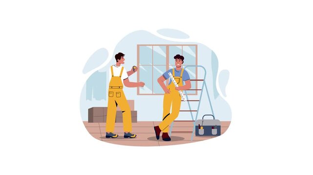 Animated painters measuring a room during home renovation project