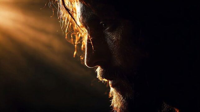 Jesus ascension Christ in the glow of rays