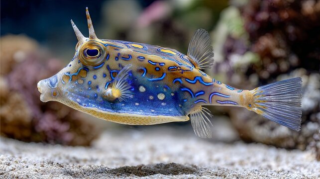 Longhorn cowfish (Lactoria cornuta) &mdash; tropical boxfish with distinctive horn-like protrusions	
