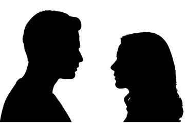 Fototapeta premium Silhouettes of a man and woman facing each other in apparent confrontation