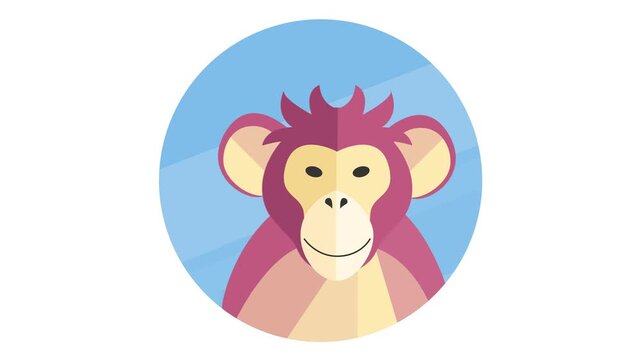 Flat cartoon monkey face icon in blue circle, playful animation style