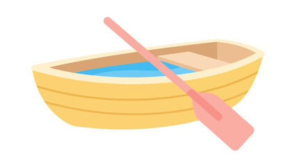 Fototapeta premium Yellow Boat with Oar and Water Inside.