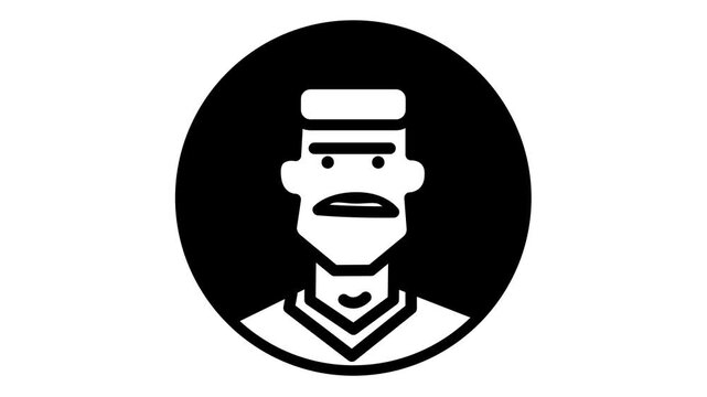 Black and white male avatar icon with cap inside circular frame