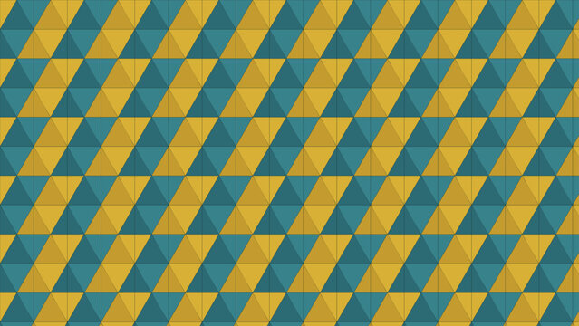 Seamless geometric pattern featuring an abstract tessellation of interlocking triangles in a modern, vibrant teal and mustard yellow color palette, creating a dynamic backdrop for web