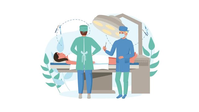 Surgeons preparing patient for operation in modern operating room animation
