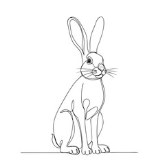 Fototapeta premium Continuous Line Drawing of a Hare in a Calm Pose for Illustrations, Art Projects, Animal Lovers, Educational Materials, and Minimalist Designs