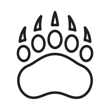 Black and white illustration of a bear paw print with visible claws