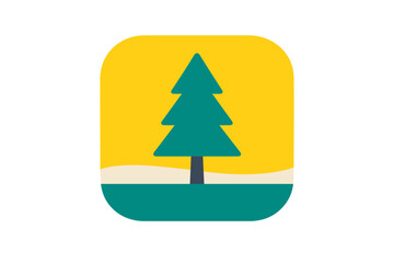 Obraz premium Pine tree stands alone in a simple design against a yellow background with a blue base and white sand