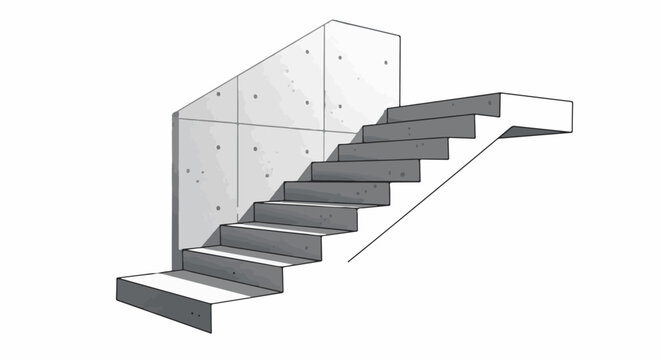 Modern concrete staircase with shadow and textured wall