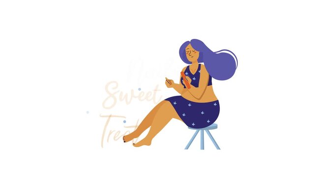 Woman painting her nails with sweet treat slogan vector illustration