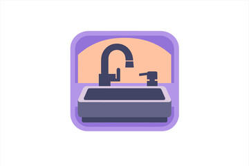 Fototapeta premium View of a simple sink design with faucet and soap dispenser in a kitchen setting during daytime