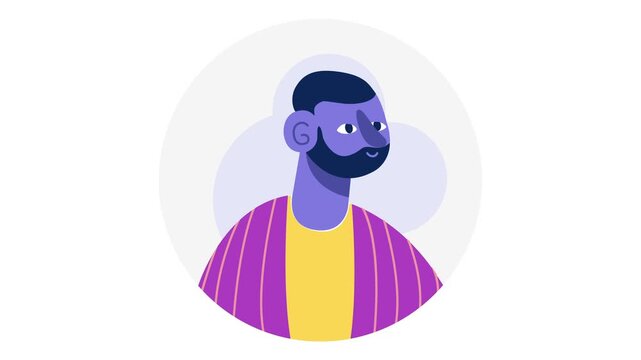 Stylized animated vector portrait of bearded man in purple striped shirt