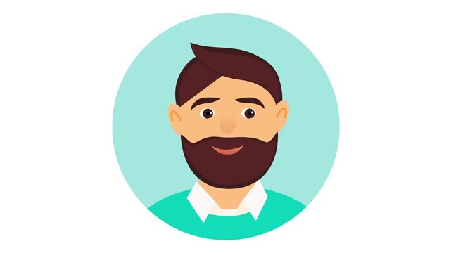 Animated bearded man avatar icon in circle with flat vector style