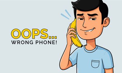 Funny Cartoon Boy Talking on Banana Phone Creative Humor Concept Illustration © kiran_farzana