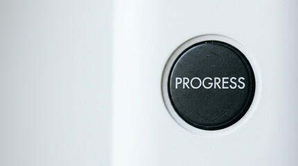 Fototapeta premium Progress button black button white background close up technology modern design round button control panel minimalism interface progress concept start button device button electronic button